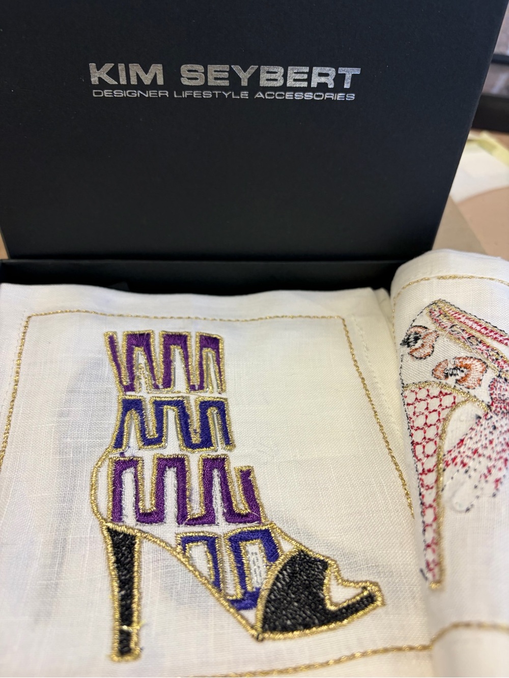 Kim Seybert Embroidered High Heel Linen Cocktail Napkins - Picture 4 of 7